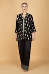 Tanu Malhotra_Black Cotton, Silk, Modal, Organza Embroidery V-neck Kurta Pant Set _Online_at_Aza_Fashions