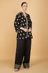 Shop_Tanu Malhotra_Black Cotton, Silk, Modal, Organza Embroidery V-neck Kurta Pant Set _Online_at_Aza_Fashions