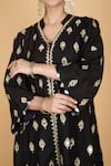 Tanu Malhotra_Black Cotton, Silk, Modal, Organza Embroidery V-neck Kurta Pant Set _at_Aza_Fashions