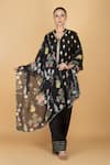 Buy_Tanu Malhotra_Black Cotton, Silk, Modal, Organza Embroidery V-neck Kurta Pant Set _at_Aza_Fashions