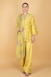 Buy_Tanu Malhotra_Yellow Cotton, Silk, Modal, Organza Embroidery Round Neck Lime Kurta Pant Set _at_Aza_Fashions