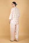 Shop_Tanu Malhotra_Pink Cotton, Silk, Modal, Organza Embroidery V-neck Designer Kurta Pant Set _at_Aza_Fashions
