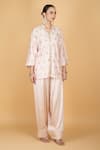 Tanu Malhotra_Pink Cotton, Silk, Modal, Organza Embroidery V-neck Designer Kurta Pant Set _at_Aza_Fashions
