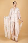 Buy_Tanu Malhotra_Pink Cotton, Silk, Modal, Organza Embroidery V-neck Designer Kurta Pant Set _at_Aza_Fashions