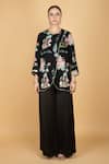 Tanu Malhotra_Black Georgette, Modal, Silk Embroidery Round Floral Overlay Top And Pant Set _Online_at_Aza_Fashions