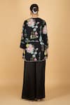 Shop_Tanu Malhotra_Black Georgette, Modal, Silk Embroidery Round Floral Overlay Top And Pant Set _at_Aza_Fashions