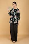 Shop_Tanu Malhotra_Black Georgette, Modal, Silk Embroidery Round Floral Overlay Top And Pant Set _Online_at_Aza_Fashions