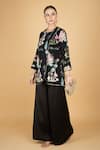 Tanu Malhotra_Black Georgette, Modal, Silk Embroidery Round Floral Overlay Top And Pant Set _at_Aza_Fashions