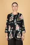 Shop_Tanu Malhotra_Black Georgette, Modal, Silk Embroidery Round Floral Overlay Top And Pant Set 