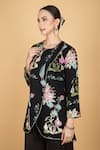 Tanu Malhotra_Black Georgette, Modal, Silk Embroidery Round Floral Overlay Top And Pant Set _Online