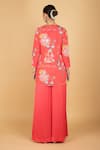 Shop_Tanu Malhotra_Coral Georgette, Modal, Silk Embroidery Round Neck Pink Overlay Top And Pant Set _at_Aza_Fashions