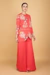 Tanu Malhotra_Coral Georgette, Modal, Silk Embroidery Round Neck Pink Overlay Top And Pant Set _Online_at_Aza_Fashions