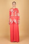 Shop_Tanu Malhotra_Coral Georgette, Modal, Silk Embroidery Round Neck Pink Overlay Top And Pant Set _Online_at_Aza_Fashions