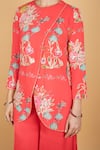 Shop_Tanu Malhotra_Coral Georgette, Modal, Silk Embroidery Round Neck Pink Overlay Top And Pant Set 