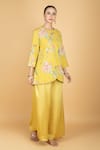 Buy_Tanu Malhotra_Lime Georgette, Modal, Silk Embroidery Round Neck Overlay Top And Pant Set _Online_at_Aza_Fashions