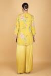 Shop_Tanu Malhotra_Lime Georgette, Modal, Silk Embroidery Round Neck Overlay Top And Pant Set _at_Aza_Fashions