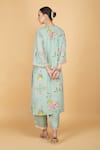 Shop_Tanu Malhotra_Green Georgette, Modal, Silk, Organza Embroidery V-neck Floral Kurta Set _at_Aza_Fashions