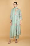 Tanu Malhotra_Green Georgette, Modal, Silk, Organza Embroidery V-neck Floral Kurta Set _Online_at_Aza_Fashions