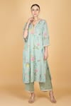 Buy_Tanu Malhotra_Green Georgette, Modal, Silk, Organza Embroidery V-neck Floral Kurta Set _Online_at_Aza_Fashions