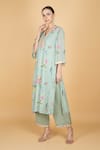Shop_Tanu Malhotra_Green Georgette, Modal, Silk, Organza Embroidery V-neck Floral Kurta Set _Online_at_Aza_Fashions