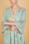 Tanu Malhotra_Green Georgette, Modal, Silk, Organza Embroidery V-neck Floral Kurta Set _at_Aza_Fashions