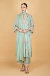 Buy_Tanu Malhotra_Green Georgette, Modal, Silk, Organza Embroidery V-neck Floral Kurta Set _at_Aza_Fashions