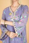 Buy_Tanu Malhotra_Purple Georgette, Modal, Silk, Organza Embroidery V-neck Floral Print Kurta Set 