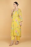 Tanu Malhotra_Lime Georgette, Modal, Silk, Organza Embroidery V-neck Floral Kurta Set _Online_at_Aza_Fashions
