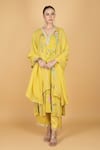 Buy_Tanu Malhotra_Lime Georgette, Modal, Silk, Organza Embroidery V-neck Floral Kurta Set _at_Aza_Fashions