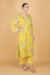 Shop_Tanu Malhotra_Lime Georgette, Modal, Silk, Organza Embroidery V-neck Floral Kurta Set _Online_at_Aza_Fashions