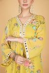 Tanu Malhotra_Lime Georgette, Modal, Silk, Organza Embroidery V-neck Floral Kurta Set _at_Aza_Fashions