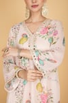 Buy_Tanu Malhotra_Pink Georgette, Modal, Silk, Organza Embroidery V-neck Floral Print Kurta Set 