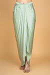 Tanu Malhotra_Green Cotton, Silk, Modal Embroidery Round Floral Print Top And Draped Skirt _Online_at_Aza_Fashions