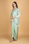 Buy_Tanu Malhotra_Green Cotton, Silk, Modal Embroidery Round Floral Print Top And Draped Skirt _Online_at_Aza_Fashions