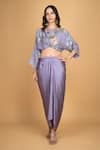 Buy_Tanu Malhotra_Purple Cotton, Silk, Modal Beads Round Floral Embroidered Top And Draped Skirt _Online_at_Aza_Fashions