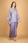 Shop_Tanu Malhotra_Purple Cotton, Silk, Modal Beads Round Floral Embroidered Top And Draped Skirt _Online_at_Aza_Fashions