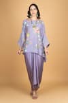 Buy_Tanu Malhotra_Purple Cotton, Silk, Modal Beads Round Floral Embroidered Top And Draped Skirt _at_Aza_Fashions
