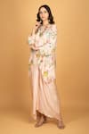 Buy_Tanu Malhotra_Pink Cotton, Silk, Modal Beads, Sequins Round Floral Print Top And Drape Skirt Set _Online_at_Aza_Fashions