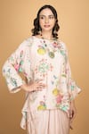Shop_Tanu Malhotra_Pink Cotton, Silk, Modal Beads, Sequins Round Floral Print Top And Drape Skirt Set _Online_at_Aza_Fashions