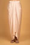 Tanu Malhotra_Pink Cotton, Silk, Modal Beads, Sequins Round Floral Print Top And Drape Skirt Set _at_Aza_Fashions