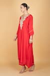 Buy_Tanu Malhotra_Red Cotton, Silk Embroidery Round Neck Kaftaan And Pant Set _Online_at_Aza_Fashions