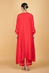 Shop_Tanu Malhotra_Red Cotton, Silk Embroidery Round Neck Kaftaan And Pant Set _at_Aza_Fashions