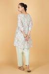 Shop_Tanu Malhotra_Green Cotton Embroidery Round Neck Floral Print Short Kurta And Pant Set _at_Aza_Fashions