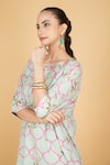 Tanu Malhotra_Green Cotton Embroidery Round Neck Floral Print Short Kurta And Pant Set _at_Aza_Fashions