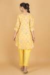 Shop_Tanu Malhotra_Yellow Cotton Embroidery Round Neck Floral Print Lime Kurta And Pant Set _at_Aza_Fashions