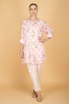 Tanu Malhotra_Pink Cotton Round Neck Floral Print Short Kurta And Pant Set _Online_at_Aza_Fashions
