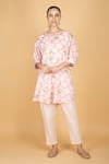 Shop_Tanu Malhotra_Pink Cotton Round Neck Floral Print Short Kurta And Pant Set _Online_at_Aza_Fashions