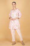 Buy_Tanu Malhotra_Pink Cotton Round Neck Floral Print Short Kurta And Pant Set _at_Aza_Fashions