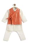 Buy_Tiber Taber_White Cotton, Lurex Orange Designer Kurta Pyjama Set _at_Aza_Fashions