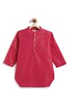 Tiber Taber_Pink Cotton Self Woven Kurta And Pant Set _at_Aza_Fashions